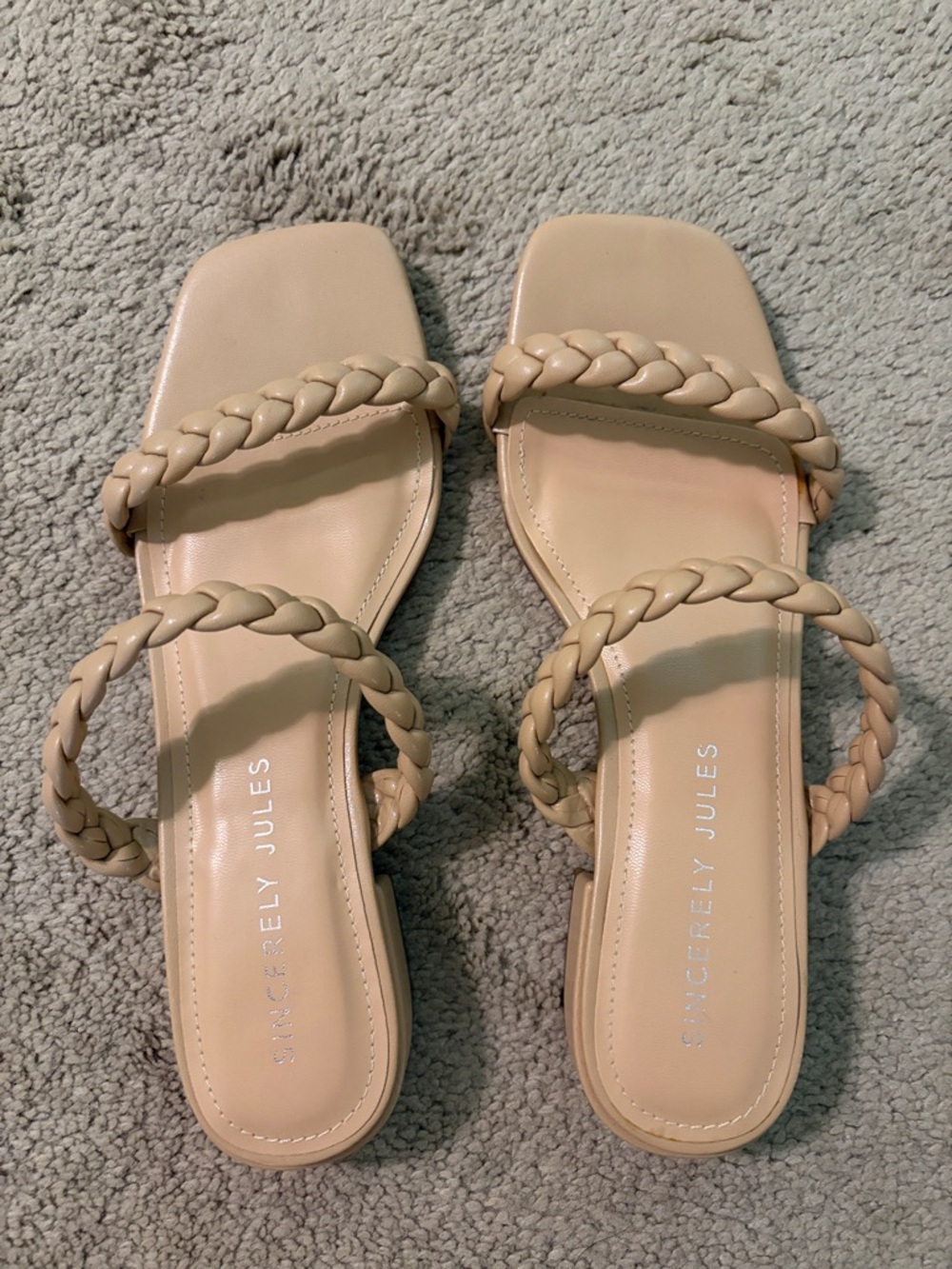 Sincerly Jules Nude Braided Double-Strap Slide Sandals